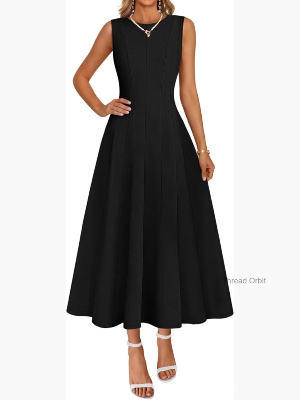 Sleeveless A-Line Midi Dress, Formal Cocktail Dress, Stretchy Knit Fabric